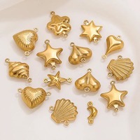 D408 pendentif en acier inoxydable sans ternissement étanche série océan or argent coquille lune étoile connecteurs pour bijoux à bricoler soi-même