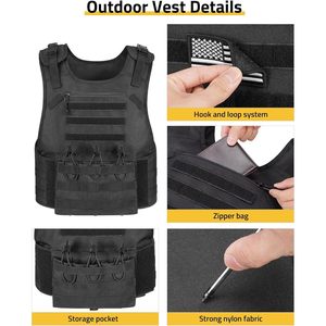 Gilet tactique réglable en nylon noir pour activités de plein air avec boucles à dégagement rapide et poches MOLLE pour hommes - Product Image 6