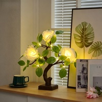 Künstlicher Brauner Plastik-Tischbaum mit LED-Beleuchtung in Warmweiß, USB-Aufladbar, Weihnachtsgeschenkbox, Schlafzimmer