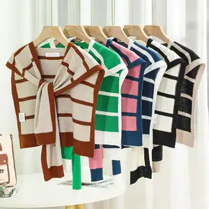 เสื้อปอนโชสำหรับผู้หญิงเสื้อสเวตเตอร์ถักลายทางสำหรับฤดูร้อน - Product Image 2