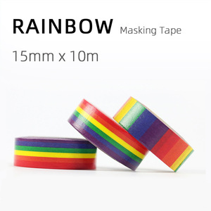 Cinta Washi Básica Arcoíris de 15 mm x 10 m, Rayas Arcoíris, Decoración para Diario, Suministros para Manualidades - Product Image 4