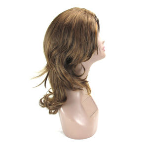Perruques synthétiques lisses et ondulées <span class=keywords><strong>mi</strong></span>-longues brun clair, livraison rapide d'usine, avec raie latérale, fabriquées à la machine - Product Image 4