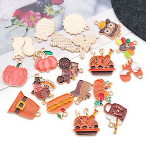 Assortiment de 50 accessoires en alliage pour porte-clés à suspendre, à faire soi-même, sur le thème de Thanksgiving : pendentifs goutte à goutte, citrouille, écureuil, dessert, <span class=keywords><strong>dinde</strong></span> - Product Image 2