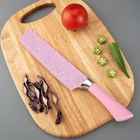 Coffret Cadeau Rose Multifonctionnel pour Cuisine – Ensemble de 6 Couteaux Antiadhésifs en Acier Inoxydable avec Manche en Paille de Blé Colorée