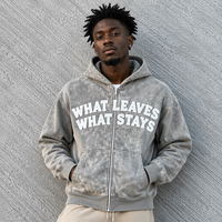 Sweat-shirts pour hommes de qualité supérieure, coupe ample, en molleton 100% coton 500 GSM, style vintage, avec broderie de patch personnalisée effet délavé et fermeture éclair intégrale