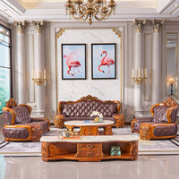 Ensemble de canapés en cuir et bois massif de style européen et chinois moderne, quatre places, pour salon