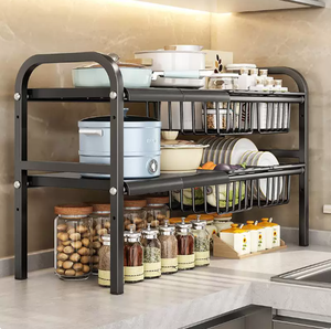 Étagère télescopique à largeur réglable sous évier, panier de rangement à 2 niveaux, durable, gain de place, organisateur de cuisine avec outils - Product Image 1