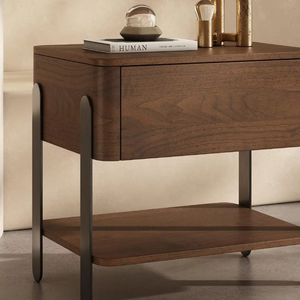 Jugu 2026 Nuevo y Elegante Mueble de Noche Moderno Minimalista de Madera Maciza Lacada con Chapa de Madera Natural para Dormitorio - Product Image 1