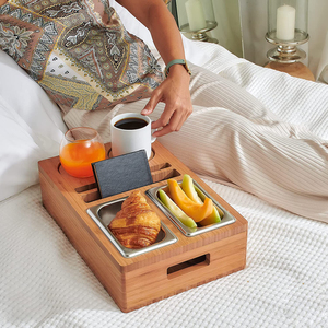 Boîte de rangement pour canapé en bambou avec porte-gobelet, support pour téléphone, plateau divisé pour canapé, salon, home cinéma, vente en gros OEM - Product Image 2