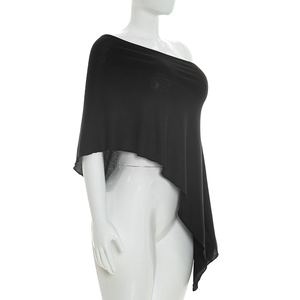 Viviblook Y26TP043 T-shirt décontracté pour femme, haut court sexy et ample à bords irréguliers pour dames - Product Image 4