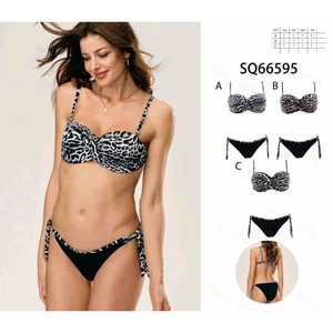 Costume da bagno bikini imbottito da donna a due pezzi con top a fascia e slip a vita alta con laccetti laterali, ideale per l'estate e la spiaggia, taglie S-XL, all'ingrosso SQ66595 - Product Image 1