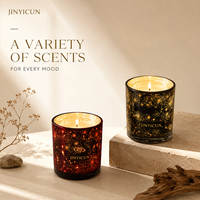 Bougie parfumée LED de Noël 280g en cire de soja et gelée, dans un bocal en verre étoilé, parfum Vin chaud et Freesia, cadeau personnalisé avec étiquette privée