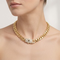 Collier chaîne maille Monaco épaisse en laiton, bijoux hip-hop avec pierre zircon et fermoir à ressort carré, vente directe usine pour hommes