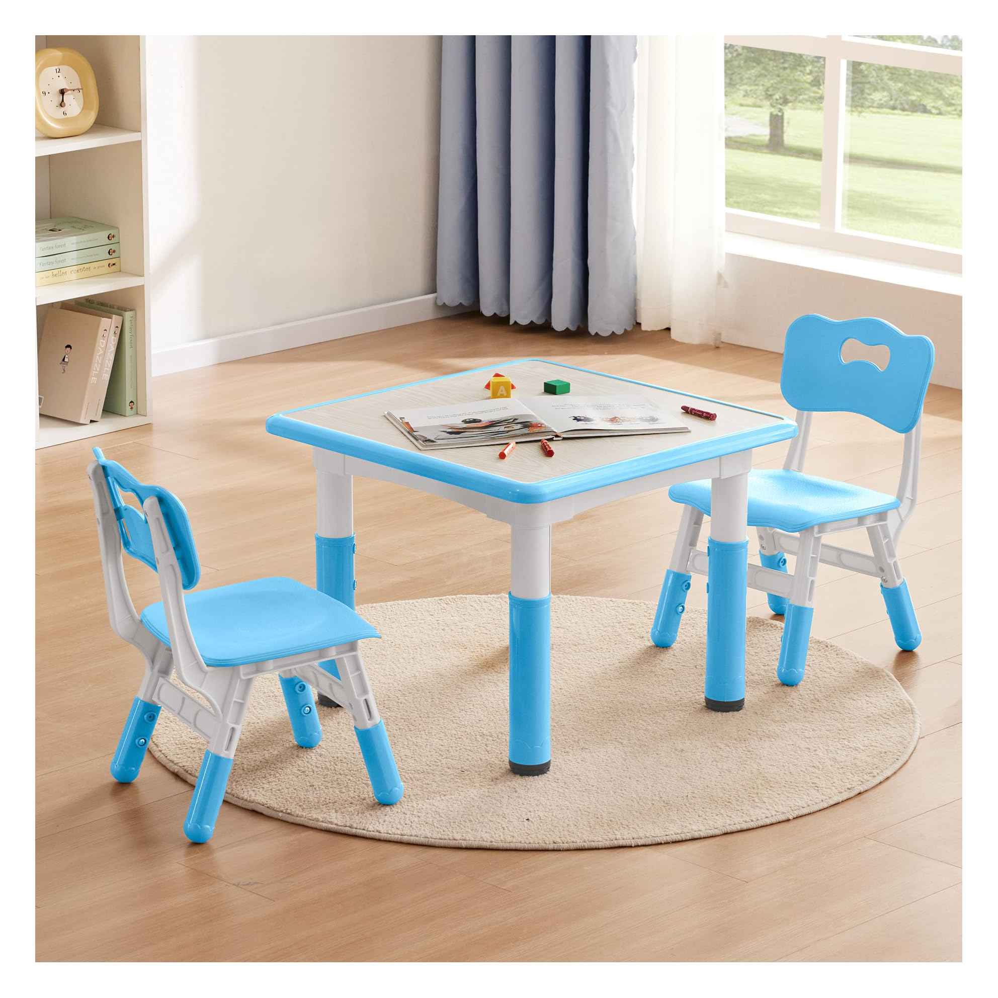 Mesa Infantil Con 4 Sillas - Altura Regulable, Plástico HDPE, Gris, 120x60 Cm