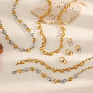 Heart Shape Stainless Steel Jewelry <b>Set</b> Necklace <b>Bracelet</b> Earrings 18k Gold Plated Women's Gift Fashion Jewelry - Product Image 1