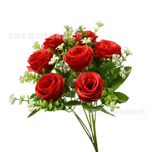 Bouquet de roses artificielles à 7 têtes, fleurs en soie de 30 cm de haut pour la décoration de la maison et des mariages - Product Image 5