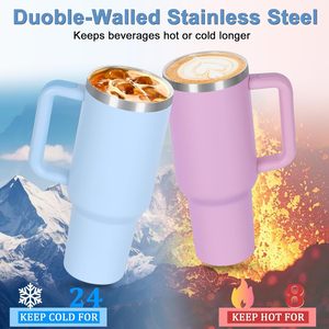 New Glass Stainless Steel Insulated 40Oz Mug Cup Tumbler <b>With</b> Spill Proof Lid <b>With</b> Handle <b>With</b> <b>Straw</b> - Product Image 2