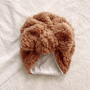 Chapeaux turban d'hiver en <span class=keywords><strong>laine</strong></span> d'agneau solide pour bébé fille avec nœud pour envelopper la tête avec gros nœud Sherpa <span class=keywords><strong>Bonnet</strong></span> pour bébé et enfants avec doublure blanche - Product Image 2