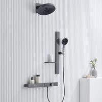 Conjunto de ducha termostática empotrada en pared, moderno y sencillo, sin desmontaje, color gris plomizo, efecto lluvia, latón cepillado suave, barra deslizante de cerámica