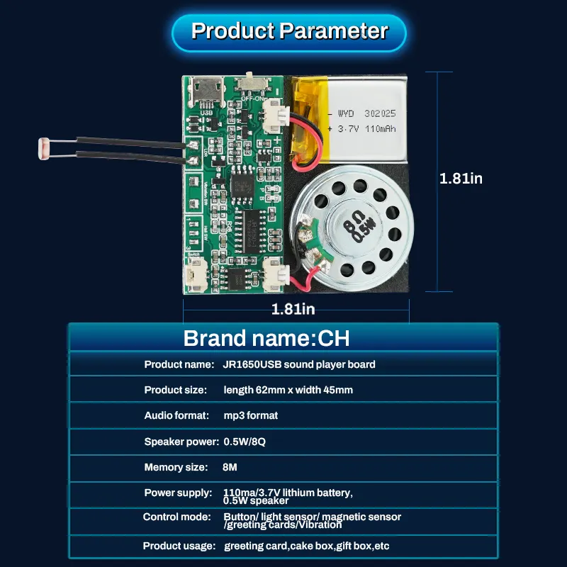 Programmierbares 8M-Sprachmodul mit lichtaktivierter Ton-Chip Aufnahmefunktion Visitenkarten Grußkarten Geschenkboxen Spielzeug