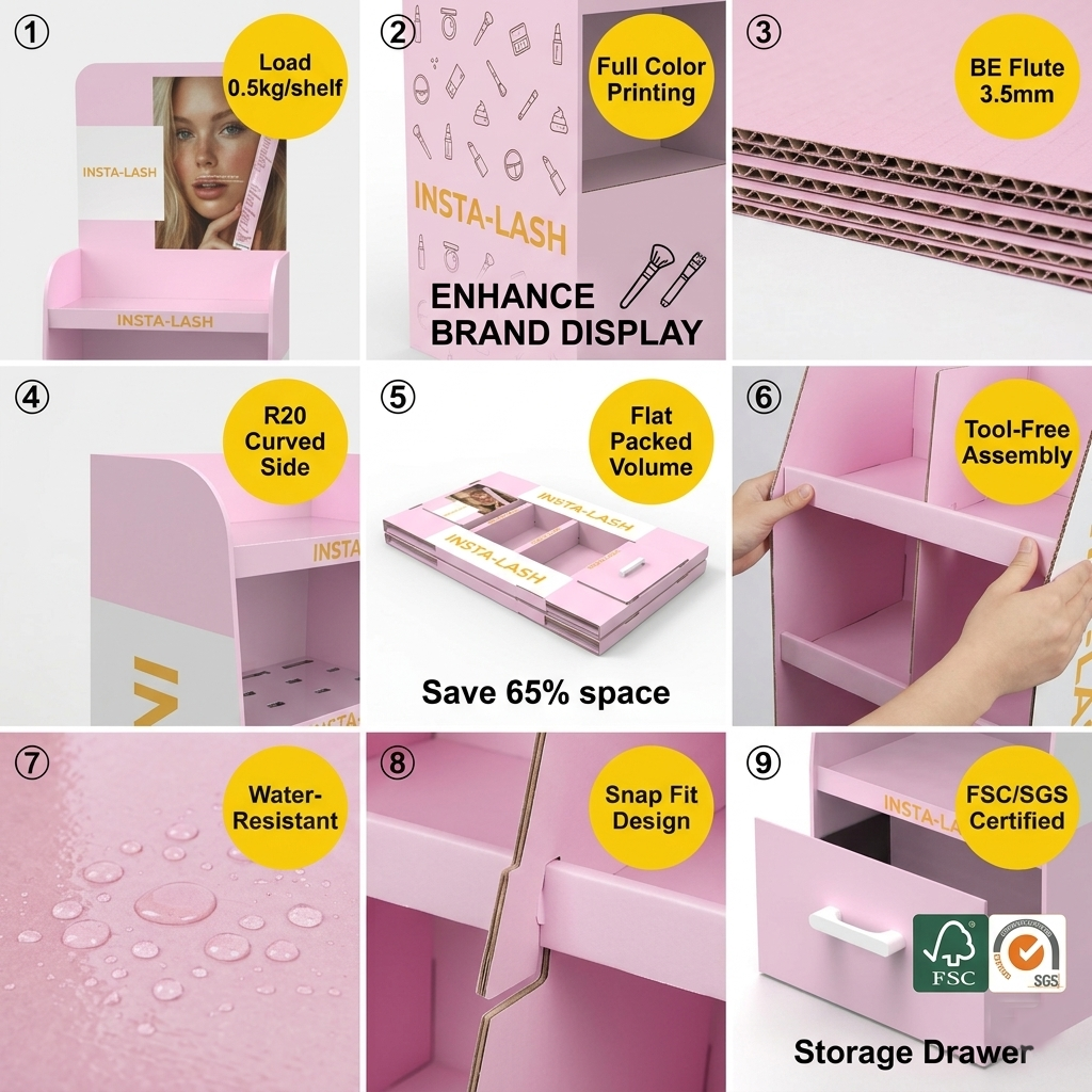Wholesale Custom 5 Tier Floor Standing Cardboard Makeup Cosmetic Display Stand Beauty Display Rack Retail Display Stand Shop — view 5