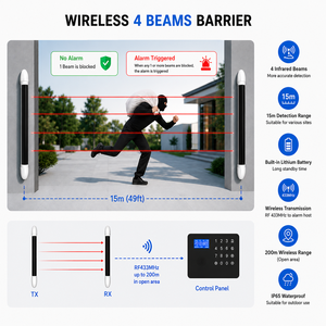 Detector de barrera infrarroja inalámbrico de 433MHz <span class=keywords><strong>para</strong></span> exteriores, con 4 haces, resistente al agua, sensor IR <span class=keywords><strong>para</strong></span> valla, <span class=keywords><strong>para</strong></span> sistema de seguridad con alarma perimetral - Product Image 2