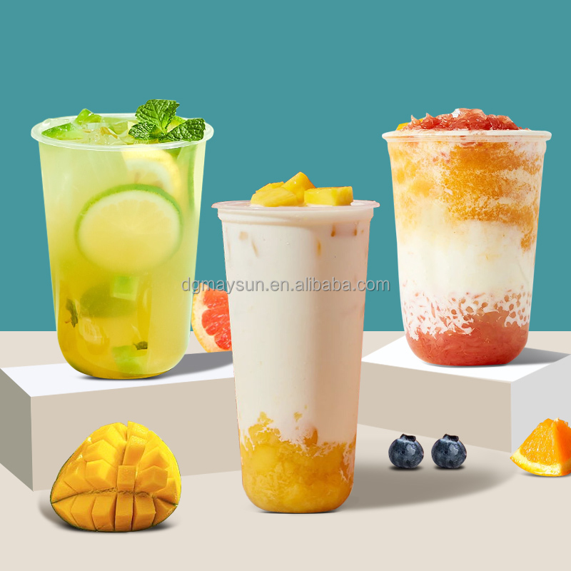 Custom Logo Gedrukt 16 Oz 500Ml 24Oz 700Ml Bubble Boba Tea U Vorm Pp Cup Wegwerp Clear Milkshake Plastic Bekers