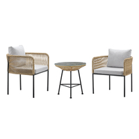 Ensemble moderne pour café et patio, meubles d'extérieur, table basse en aluminium avec corde pour bistro et chaises 2 places pour l'extérieur