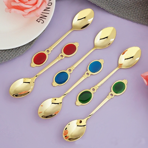 HPB0335 High Quality Luxury Silver Golden 304 Stainless Steel Tea Coffee <b>Gold</b> Spoon <b>Teaspoon</b> - Product Image 2