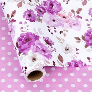 Floral <b>Wrapping</b> <b>Paper</b> Roll 17 Inch X 16.5 Feet Purple <b>White</b> Watercolor Rose Design Art <b>Paper</b> Gift Wrap For Wedding Bridal Shower - Product Image 1
