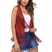Gilet vintage personnalisé pour femme, style hippie des années 70, sans manches, en daim, avec franges, vêtements western