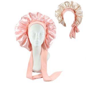 Bonnet de nuit en satin double couche personnalisé vierge avec bande à nouer pour femmes aux cheveux bouclés naturels – Vente en gros - Product Image 1