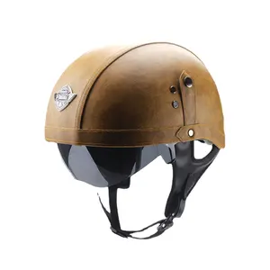Шлем для автомобиля, защитный для мужчин и женщин, из искусственной кожи в стиле ретро, отправлено без упаковки, промытый нагрудник, теплая 1/2 половина