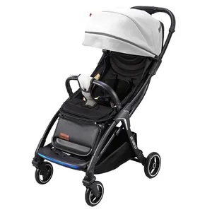Bebek arabası PU tekerlek anti-soğuk ve darbeye dayanıklı tek düğme kapatma araba, hafif ve hızlı lüks gece uyarı ışığı arabası