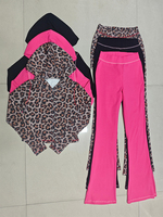 Ensemble décontracté pour femme, veste à capuche double couche en coton et élasthanne à imprimé léopard, pantalon évasé, deux pièces, vêtements de détente