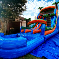 Toboggan aquatique gonflable commercial en PVC pour la maison, château gonflable extérieur avec design palmier pour enfants et adultes