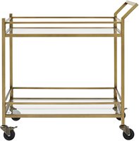 Chariot à bar doré à 2 niveaux avec roulettes, porte-verres et bouteilles, chariot de service pour salon, salle à manger, cuisine, avec poignée de poussée facile à assembler