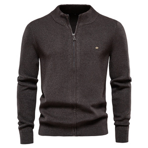 Venta al por mayor de fábrica de los hombres de cremallera de color sólido Chaqueta de punto para <span class=keywords><strong>hombre</strong></span> Slim Fit elegante cárdigan de punto - Product Image 3