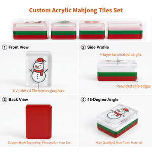 Ensembles de <span class=keywords><strong>Mahjong</strong></span> de Luxe Personnalisés sur le Thème de Noël, Rouge et Vert, 144, 160, 166 Tuiles de <span class=keywords><strong>Mahjong</strong></span> Américaines Classiques en Acrylique Gravées avec Boîte de Voyage - Product Image 3