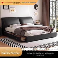 Vente directe usine – Lit en cuir véritable, design oreilles d'éléphant, grand rangement, style minimaliste italien, cadre en pin, pneumatique