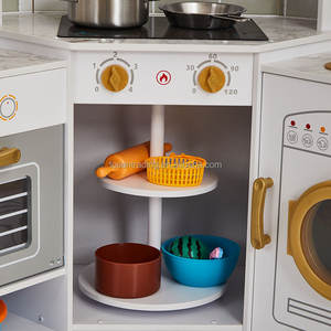 Cuisine d'angle moderne en bois blanc de grande taille pour enfants avec réfrigérateur, four, micro-ondes, évier et machine à laver - Product Image 5