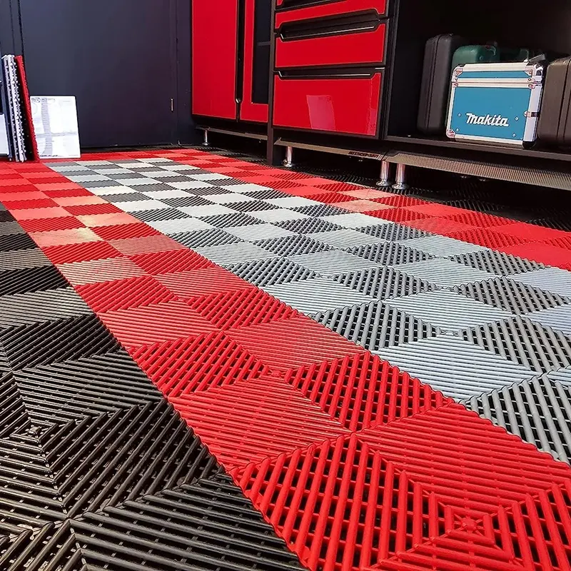 Flow Open Rib Selbst entleeren des Design Langlebiger Kunststoff Interlocking Modular Garage Floor ing Tile Black