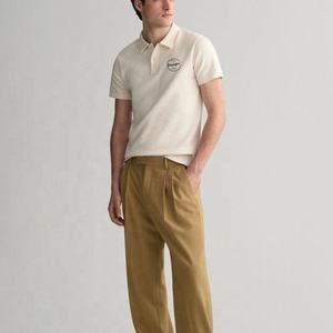 Polo estampado transpirable de piqué de algodón 100 liso personalizado al por mayor, Polo beige con cuello abotonado para hombre - Product Image 6