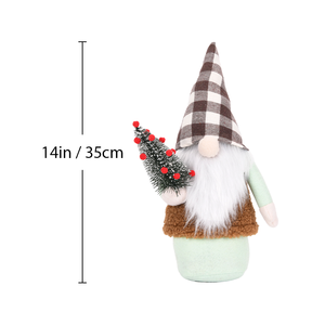Gnomo Navideño de Peluche con Sombrero a Cuadros Buffalo y Cuello de Sherpa, Muñeco Sosteniendo un Árbol de Bayas Nevadas para Decoración de Cocina Rústica, Venta al por Mayor - Product Image 2