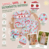 Ensemble de pantalon en coton 100% certifié CPSIA, imprimé fraises, brodé, avec poches en forme de cœur, pour filles de 2 à 8 ans, de la marque Puresun