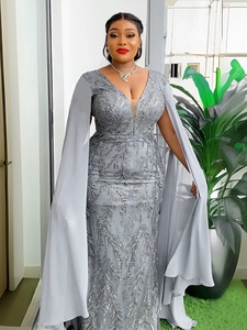 Commerce international transfrontalier, Robes pour femmes africaines, style européen <span class=keywords><strong>et</strong></span> américain, en mousseline, à lacets, taille haute, coupe trapèze, longues, pour usage quotidien - Product Image 3