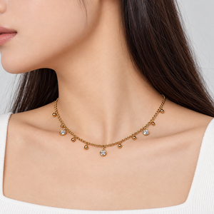 Collier à breloques en zircon, acier inoxydable, plaqué or 14K sous vide, couleurs or et argent, 400 mm + 60 mm, 6,7 g - Product Image 5