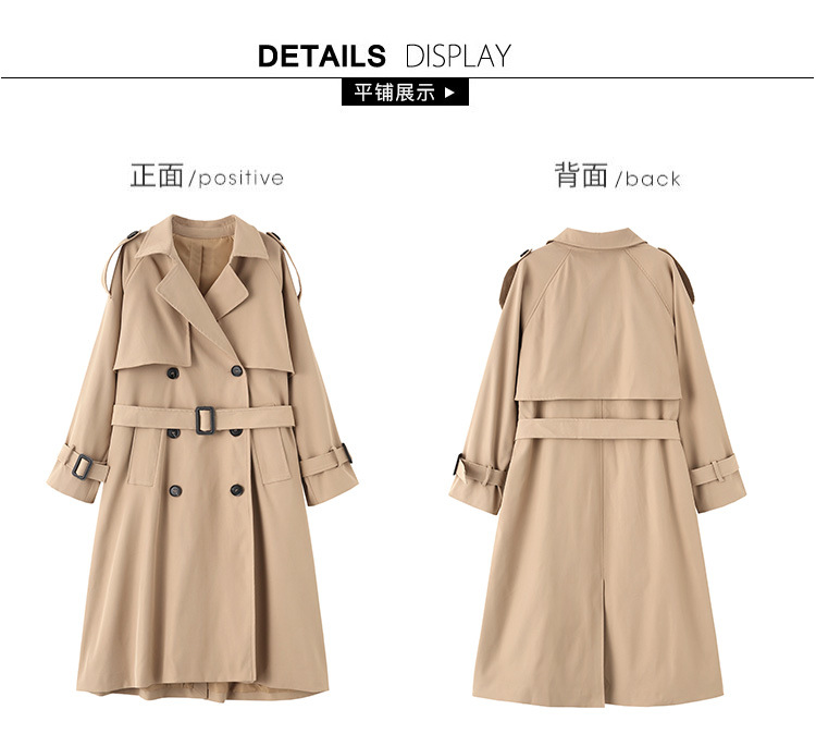 2024 Autumn Women Trench Coat with Belt - Blue Casaco Feminino