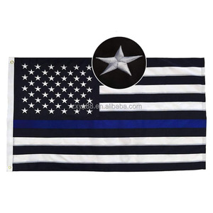 Bandera de la Policía con Línea Azul Delgada, 3x5, Bordada con Estrellas, para Exteriores, Bandera Azul con Franja Azul, Bandera de la Línea Azul, Bandera de la Vida Azul Importa - Product Image 1
