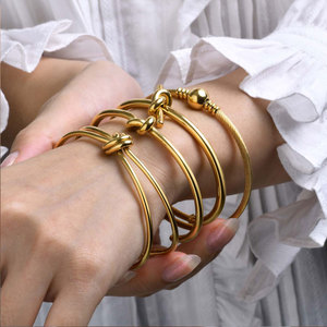 Bracelet et jonc en acier inoxydable anti-ternissement, résistant à l'eau, plaqué or 14K 18K, pour femmes - Product Image 4
